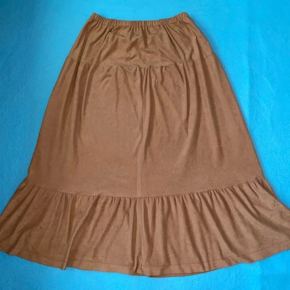 HANDMADE Tiered faux suede maxi skirt elastic stretchy waistband size M to L
